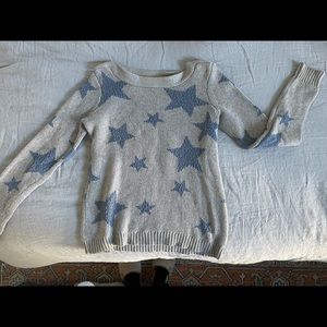 Marled Gray and Blue Start Knit Crew Sweater